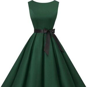 Vintage 50's Dress Cocktail Tea Dress Rockabilly Boatneck Sleeve Dark Green 3XL